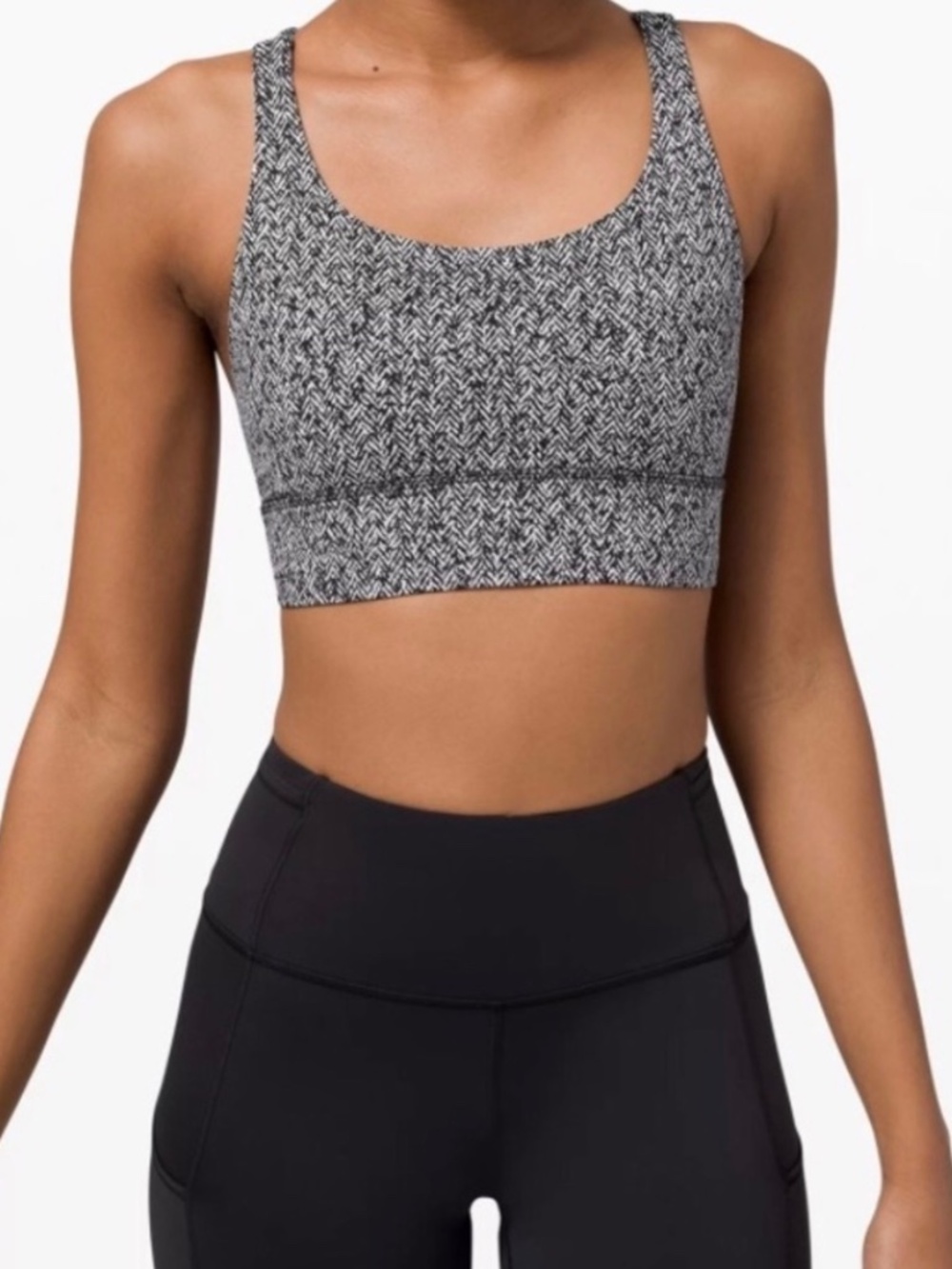 nwt lululemon energy long line bra black and white herringbone size 4 brand new